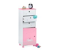 Relaxdays Commode pour Enfants, Design cygnes, 3 tiroirs et 1 Placard, étagère Chambre, HLP 105x42x30 cm, Blanc-Rose