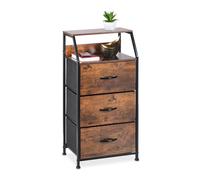 Relaxdays Commode, 3 tiroirs 2 Surfaces, Livres, déco, Commode étagère Style Industriel, HxLxP: 92x45x30 cm, Marron/Noir