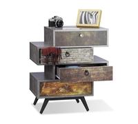 Relaxdays Commode vintage avec 4 tiroirs décalés étagère meuble rangement lowboard HxlxP: 68 x 60 x 40 cm, gris