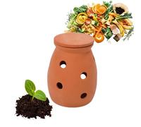 Relaxdays Composteur à enterrer 3 L, Vase à vers pour déchets de Cuisine, Couvercle, Jardin & Potager, Terre Cuite