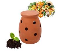 Relaxdays Composteur à vers à enterrer, 5 L, HxØ 26 x 22 cm, Couvercle, Terre Cuite, Jardin & Potager