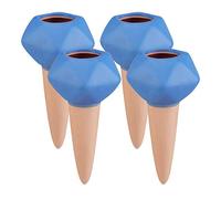 Relaxdays Cône d’arrosage argile, lot de 4, goutte à goutte, Ø 6cm, céramique, irrigation des plantes, terre cuite/bleu