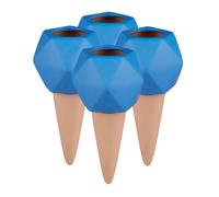 Relaxdays Cône d’arrosage en Argile, Lot de 4, Boules pour Bouteilles d’1,5 l, Accessoire en céramique, Terre Cuite/Bleu