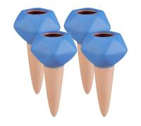 Relaxdays Cône d’arrosage argile, lot de 4, goutte à goutte, Ø 6cm, céramique, irrigation des plantes, terre cuite/bleu
