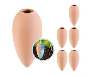 Relaxdays Cône d'arrosage terre cuite, 6 pièces, 170 ml, pour plantes d'intérieur et balconnières, terracotta