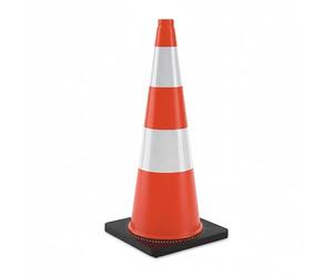 Relaxdays Cône de signalisation, 75 cm, Haute visibilité, réfléchissant, pylône, PVC et Caoutchouc, Orange/Argent