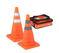 Relaxdays Cône de signalisation, lot 2, Pliable, Bandes réfléchissantes, HLP : 45 x 24,5 x 24,5 cm, Orange et argenté