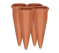 Relaxdays Cône en Argile d’arrosage, Lot de 4 Accessoire d’arrosage, Bouteilles d’1L en Plastique ou vin, Terre Cuite