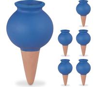 Relaxdays Arrosage en Terre Cuite, Lot de 6, céramique, pour intérieur (Chambre) et extérieur (Balcon) Bleu et Marron