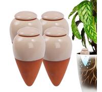 Relaxdays Cônes d'arrosage en terre cuite/beige, lot de 4, 350 ml, avec couvercle pour plantes d'intérieur & jardinières