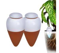 Relaxdays Cônes d'arrosage en terre cuite/blanc, 2x350 ml, aide à l'arrosage avec couvercle pour plantes d'intérieur & j