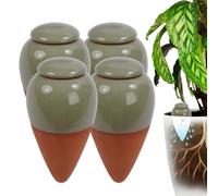 Relaxdays Cônes d'arrosage, lot de 4, 350 ml, avec couvercle, terre cuite/sauge pour plantes d'intérieur & jardinières