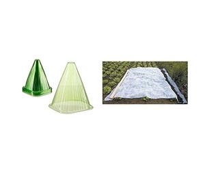 Relaxdays Cônes de forçage en Lot de 24, Accessoire Plantes, Protection Contre Escargot et Oiseaux, PVC, Cloche, Vert & WERKA Pro - 10381 - Voile d'hivernage en Rouleau - 2 x 10 m - 30 g/m2 - Blanc
