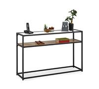Relaxdays Console 2 Plateaux, Couloir et Salon, 70x110x30 cm, métal, Verre, Aspect Bois, Support à étagères, Noir-Marron