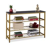 Relaxdays Console, 4 Surfaces, métal, MDF, Table étroite, Couloir et Salon, HxLxP : 70x101x30 cm, Rangement, doré-Noir
