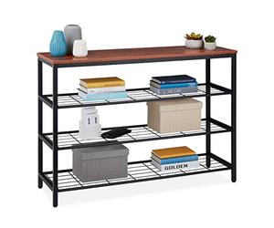 Relaxdays Console, 4 Surfaces, métal,MDF, Table étroite, Couloir, Salon, HxLxP : 70 x 100 x 30 cm, Rangement, Brun foncé