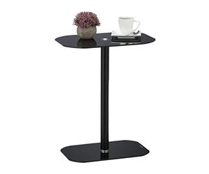 Relaxdays Console, Acier, Verre, Table Bout de canapé pour Le Salon, Coins arrondis, HxLxP : 54,5 x 44,5 x 29,5 cm, Noir