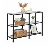 Relaxdays Console, H x L x P : 73 x 100 x 30 cm, métal, Verre, Console étroite pour entrée, Table d'entrée Noire.