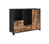 Relaxdays Conteneur à roulettes 2 tiroirs, 4 espaces, H x L x P : 70 x 90 x 35 cm, chariot marron/noir