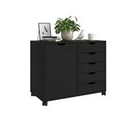 Relaxdays Conteneur à roulettes, 5 tiroirs, H x L x P : 65 x 78 x 40 cm, Armoire de Bureau, Noir