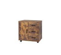 Relaxdays Caisson à roulettes, 3 tiroirs, 2 compartiments, verrouillable, Marron, 57×60×40 cm