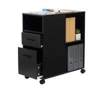 Relaxdays Conteneur à roulettes avec 2 tiroirs et 3 niches, MDF, 65x30x60 cm, Meuble de Bureau Noir