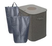 Relaxdays Conteneur de Collecte de Bouteilles 100 L, 2 Sacs, Facile à Nettoyer, Recyclage, Gris 70x43x33 cm