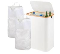 Relaxdays Conteneur pour Bouteilles, 140 L, jusqu'à 60 Bouteilles, 2 Sacs, collecteur Verre et Plastique, Blanc
