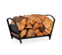 Relaxdays Corbeille à bûches, métal, Panier Bois Pliable, Noir | HxLxP: 33x66x30,5 cm, accessoire cheminée pour intérieur