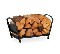 Relaxdays Corbeille à bûches, métal, Panier Bois Pliable, HxLxP: 33x66x30,5 cm, Accessoire cheminée pour intérieur, Noir