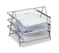 Relaxdays Corbeille à courrier 3 niveaux porte-courrier 3 étages métal bureau trieur documents A4 , argenté