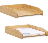 Relaxdays Lot de 2 Range-Documents, en Bambou, Format A4, Supports empilables, pour Bureau, Nature