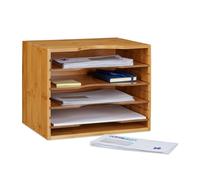 Relaxdays Corbeille à courrier en bambou – Organiseur de bureau, tablettes amovibles Nature