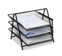 Relaxdays Corbeille à courrier 3 niveaux porte-courrier 3 étages métal bureau trieur documents A4 , noir