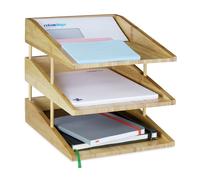 Relaxdays Porte-documents en bambou 3 compartiments empilables Format A4 pour bureau et bureau