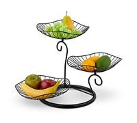 Relaxdays Corbeille à Fruits, 3 Niveaux, Design Floral, Convient aux légumes et pâtisseries, HLP : 34x49x31,5 cm, Noire