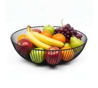 Relaxdays Corbeille à Fruits en métal, Panier Rond, H x D : 8 x 28 cm, Moderne, Noir