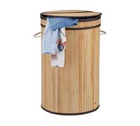 Relaxdays 10024236_126 Panier bambou corbeille ronde sac à linge 65 litres bac coffre couvercle XXL, nature, 61,5 x 40 cm