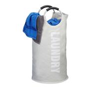 Sac à linge pliable avec anse 60 litres panier rond corbeille linge sale pliant H x D: 70 x 38 cm, blanc