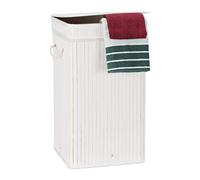 Relaxdays Corbeille à Linge Pliable, Bambou, avec Anse, 70 litres, Couvercle, HxlxP 63 x 36 x 36 cm, Blanc