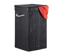 Relaxdays Corbeille à linge pliable Bambou avec anse 70 litres panier coffre linge sale pliant HxØ: 63 x 36 cm, noir