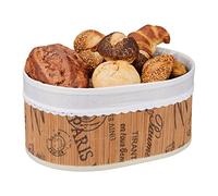 Relaxdays Corbeille à Pain, en Bambou, Insert Tissu, Motif français, Pains et Croissants, Panier Ovale, Nature-Blanc