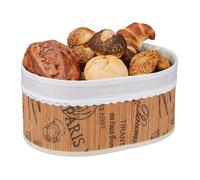 Relaxdays Corbeille à Pain, en Bambou, Insert Tissu, Motif français, Pains et Croissants, Panier Ovale, Nature-Blanc