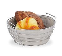 Relaxdays Corbeille à pain métal, avec insert en tissu amovible, rond, joli panier pour viennoiseries, Ø 23 cm, gris