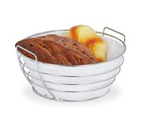 Relaxdays Corbeille à pain métal, avec insert en tissu amovible, rond, joli panier pour viennoiseries, Ø 23 cm, blanc