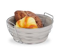 Relaxdays Corbeille à pain métal, avec insert en tissu amovible, rond, joli panier pour viennoiseries, Ø 23 cm, gris