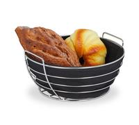 Relaxdays Corbeille à pain métal, avec insert en tissu amovible, rond, joli panier pour viennoiseries, Ø 23 cm, noir