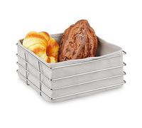 relaxdays Corbeille à Pain métal, Insert en Tissu, Panier Moderne, Petit-déjeuner, INOX, HxLxP 10,5 x 23 x 23 cm, Gris
