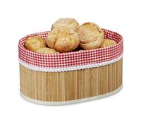 Relaxdays Corbeille à pain panier à pain en bambou avec tissu panier fruit HxlxP: 16,5 x 33,5 x 23,5 cm, nature
