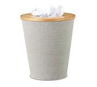 Relaxdays Corbeille à papier en bambou poubelle ronde seau intérieur plastique couvercle bureau 35 cm, nature, gris